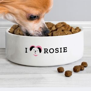 Personalised I Love my Dog 14cm Ceramic White Pet Bowl