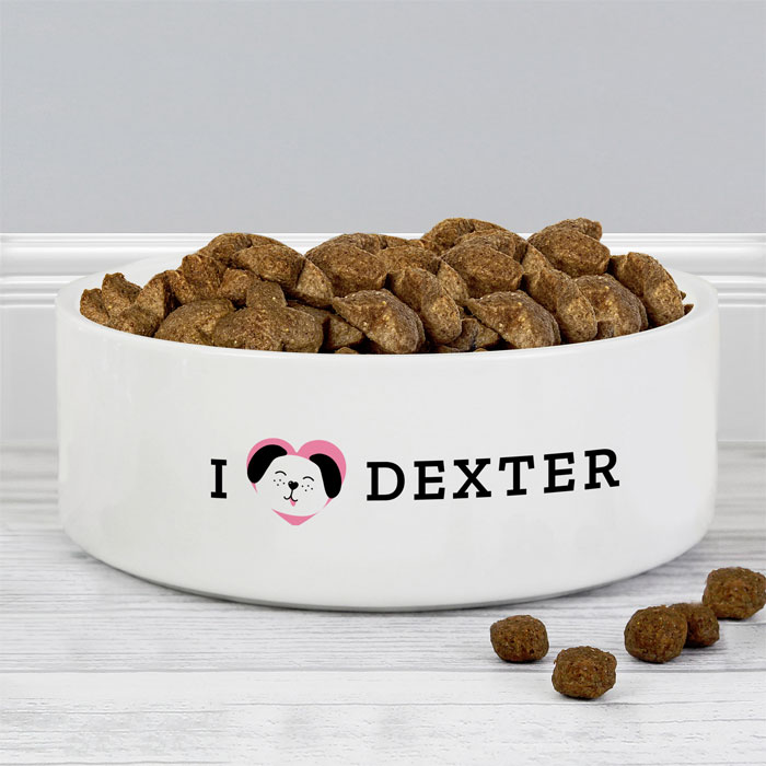 Personalised I Love my Dog 14cm Ceramic White Pet Bowl