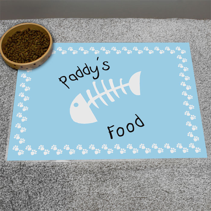Personalised Blue Fish Bone Cat Placemat