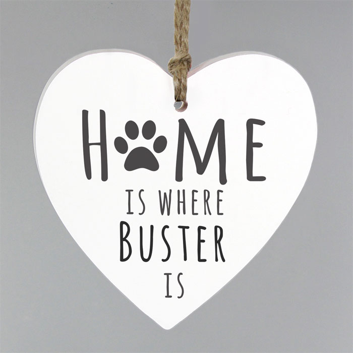 Personalised 'Home is Where' Pet Wooden Heart Decoration