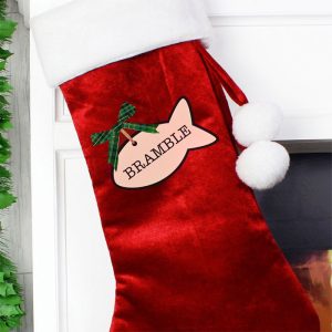 Personalised Cat Treats Luxury Red Christmas Stocking