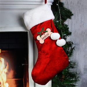 Personalised Dog Treats Luxury Red Christmas Stocking