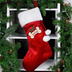 Personalised Dog Treats Luxury Red Christmas Stocking