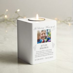 Personalised Photo Memorial White Wooden Tea Light Holder