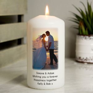 Personalised Photo Upload White Wax Candle in Organza Bag