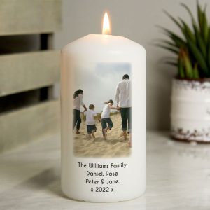 Personalised Photo Upload White Wax Candle in Organza Bag