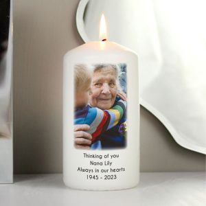 Personalised Photo Upload White Wax Candle in Organza Bag
