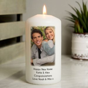 Personalised Photo Upload White Wax Candle in Organza Bag