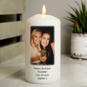 Personalised Photo Upload White Wax Candle in Organza Bag
