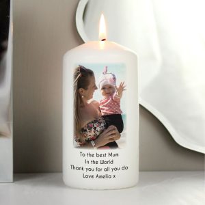 Personalised Photo Upload White Wax Candle in Organza Bag