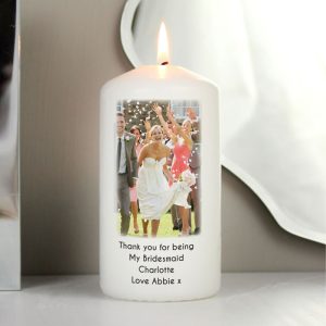 Personalised Photo Upload White Wax Candle in Organza Bag