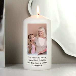 Personalised Photo Upload White Wax Candle in Organza Bag