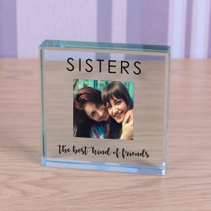 Sisters Large Chunky Glass Photo Keepsake Block