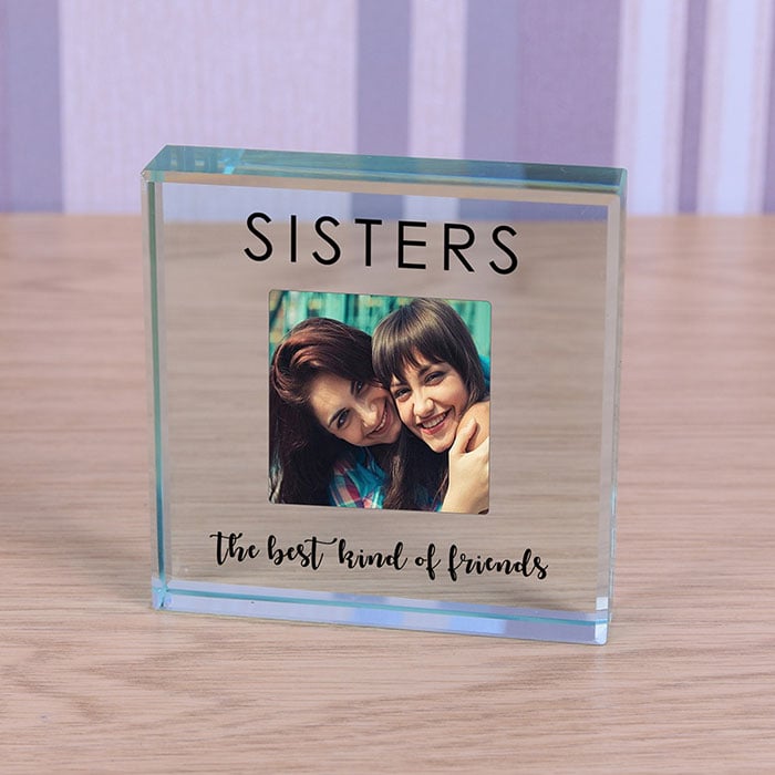 Sisters Large Chunky Glass Photo Keepsake Block