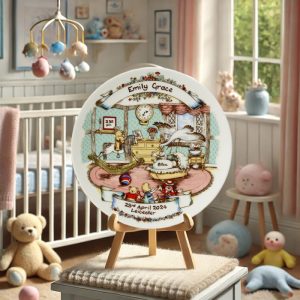Personalised Bone China Tudor Cottage Birth Plate Baby Gift