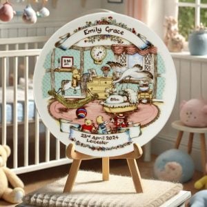 Personalised Bone China Tudor Cottage Birth Plate Baby Gift
