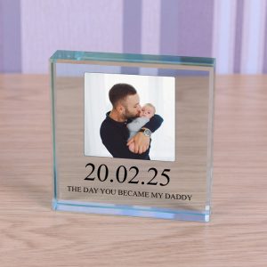 Large Chunky Personalised Glass New Daddy Photo Block
