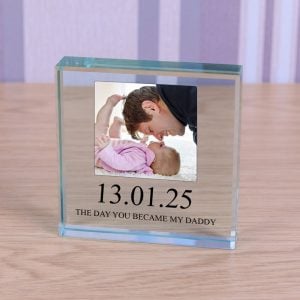 Large Chunky Personalised Glass New Daddy Photo Block