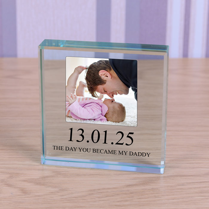 Large Chunky Personalised Glass New Daddy Photo Block