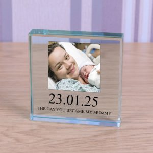 Large Personalised Glass New Mummy Photo Keepsake Block