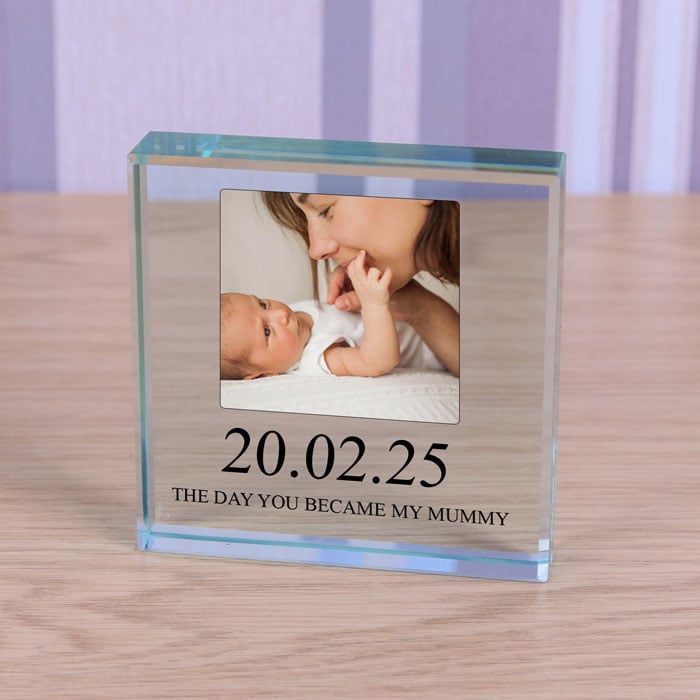 Large Personalised Glass New Mummy Photo Keepsake Block