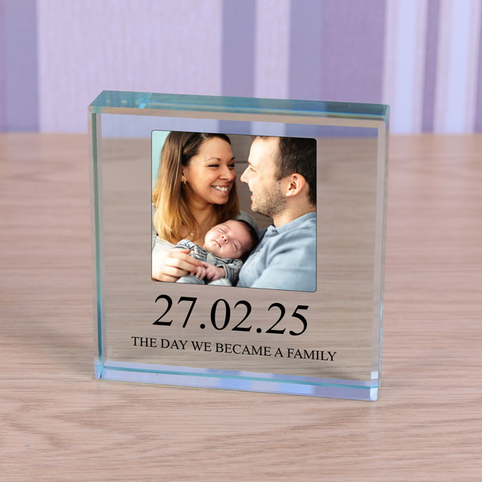 The Day we Became a Family Large Glass Photo Token