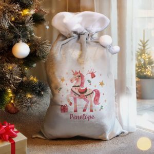 Personalised Christmas Unicorn Luxury Silver Sack