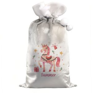 Personalised Christmas Unicorn Luxury Silver Sack