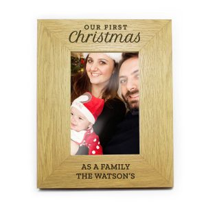 Personalised Our First Christmas Oak Finish Photo Frame