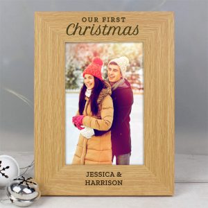 Personalised Our First Christmas Oak Finish Photo Frame