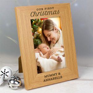 Personalised Our First Christmas Oak Finish Photo Frame