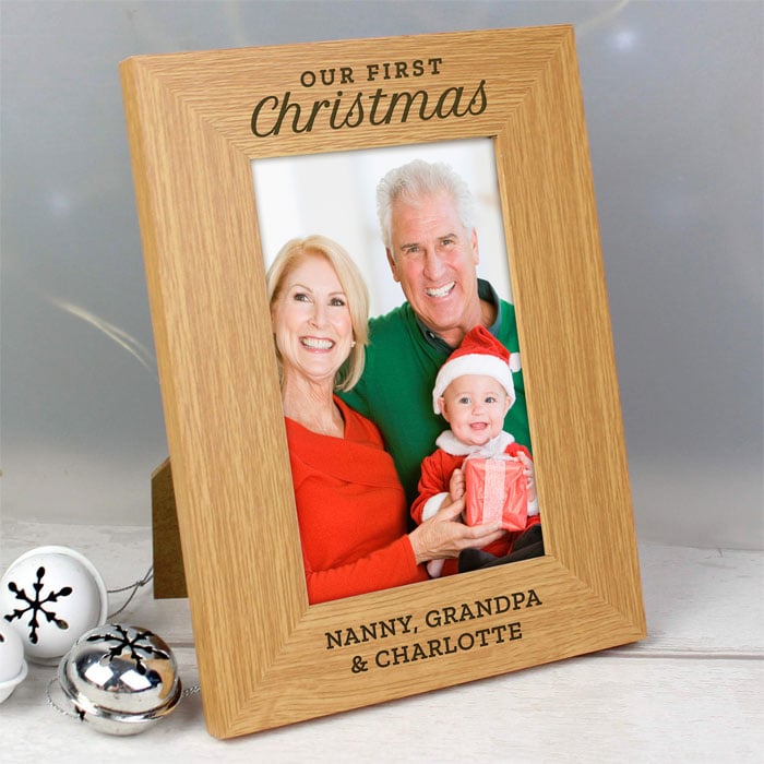Personalised Our First Christmas Oak Finish Photo Frame
