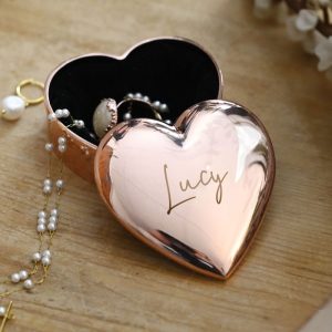Women's Personalised Name Only Rose Gold Heart Trinket Box
