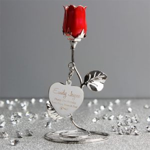Personalised Swirls & Hearts Red Rose Bud Ornament