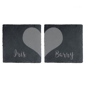 Personalised Two Hearts Slate Coaster Set Couples Gift