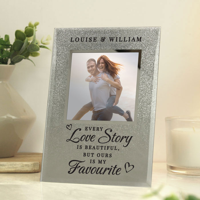 Personalised Every Love Story 4x4 Glitter Glass Photo Frame