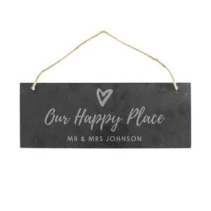Personalised Our Happy Place Hanging Slate Plaque Sign