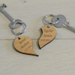 Personalised Couple's Wooden Heart Key Ring Better Together