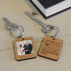 Personalised Wooden Photo Key Ring Polaroid Style
