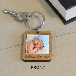 Personalised Wooden Photo Key Ring Polaroid Style