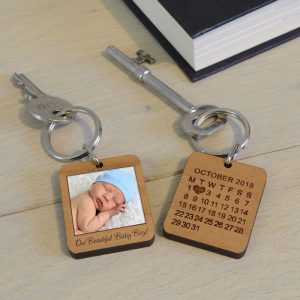 Personalised Wooden Photo Key Ring Polaroid Style