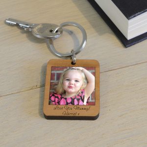 Personalised Wooden Photo Upload Keyring - Any Text