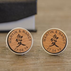 Personalised Feng Shui Round Cherry Wood 'Love' Cufflinks