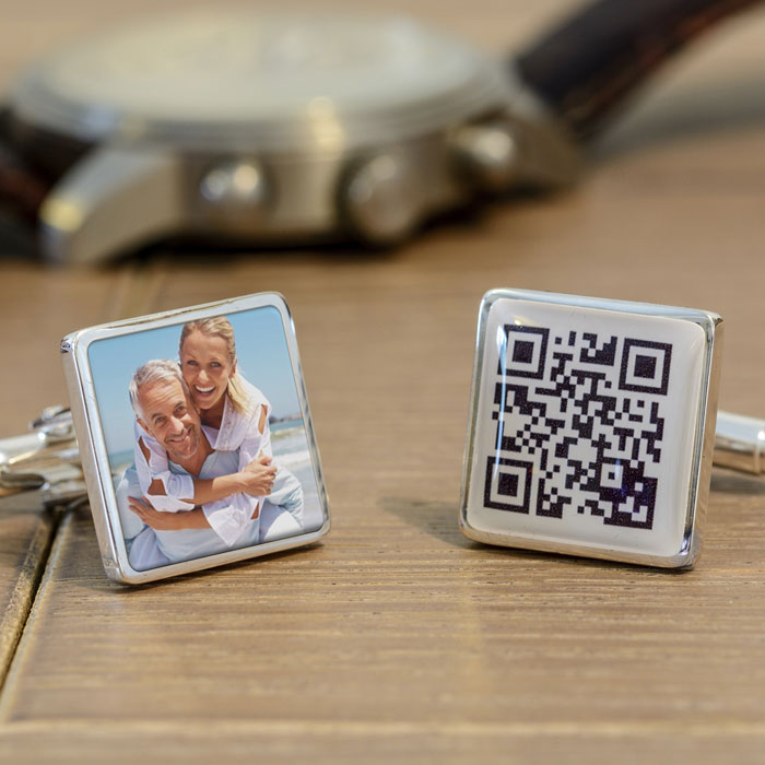 Personalised Secret Message QR Code & Photo Square Cufflinks