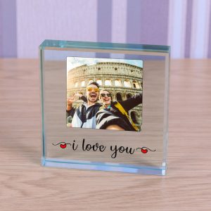 Large Romantic Glass Photo Upload Token I Love You