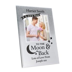 Personalised Moon and Back 4x4 Glitter Glass Photo Frame