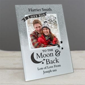 Personalised Moon and Back 4x4 Glitter Glass Photo Frame