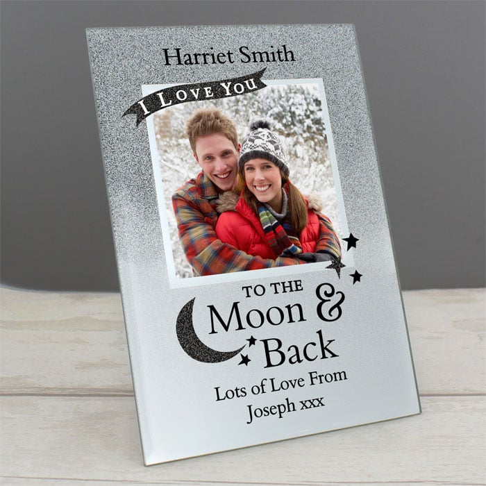 Personalised Moon and Back 4x4 Glitter Glass Photo Frame