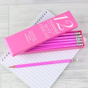 Personalised Pink 12 Reasons Box & 12 Pink HB Pencils