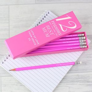 Personalised Pink 12 Reasons Box & 12 Pink HB Pencils